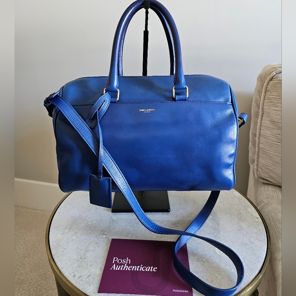 Saint Laurent 💯AUTHENTIC💯Blue Cobalt Leather Top Handle HEDI SLIMANE Bag